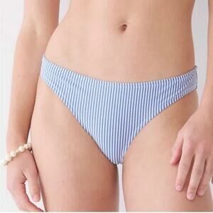 New J. Crew Seersucker Stripe Hipster Bikini Swim Bathing Suit Bottom Size Small